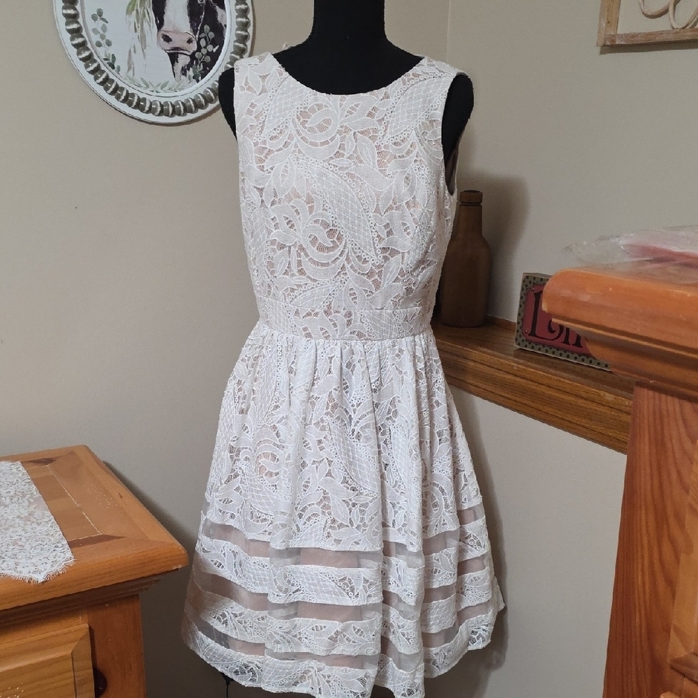 Eliza J White Lace Mini Dress